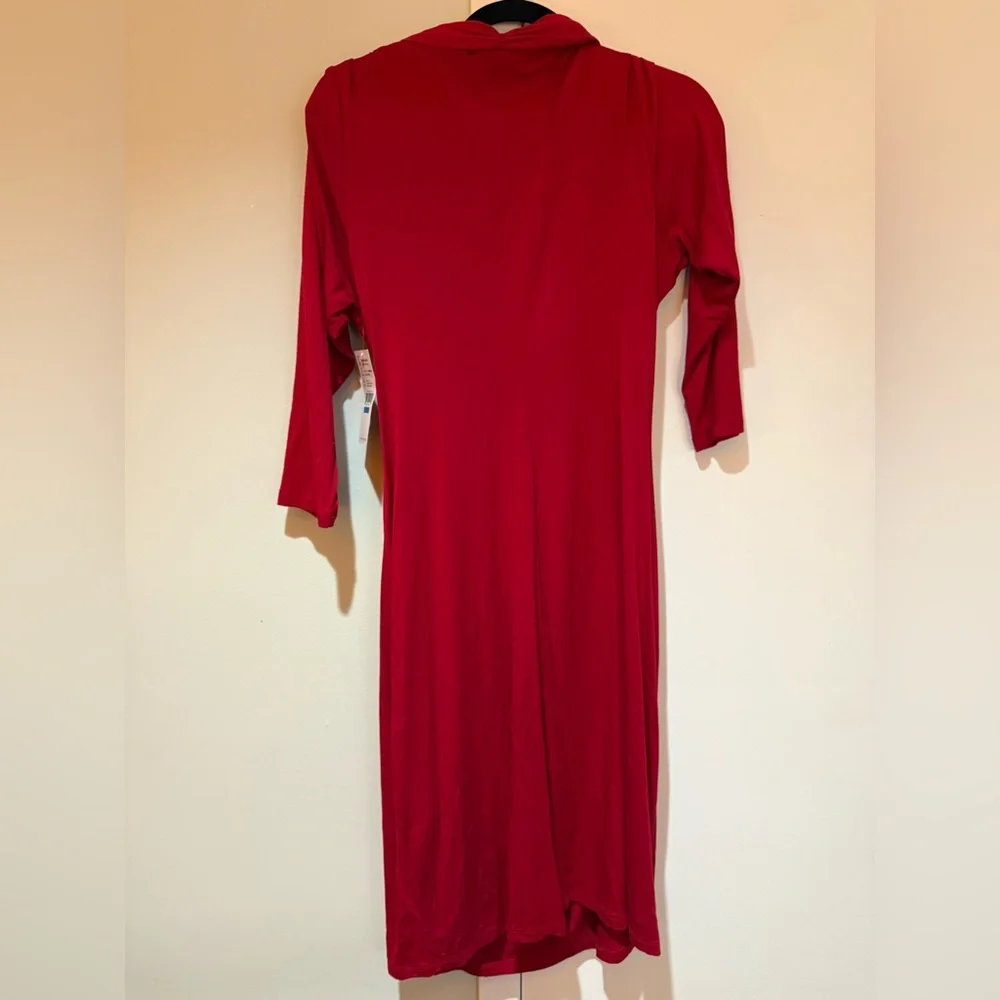 Karen Kane Red Ruched Wrap Dress 3/4 Sleeve - Picture 7 of 7